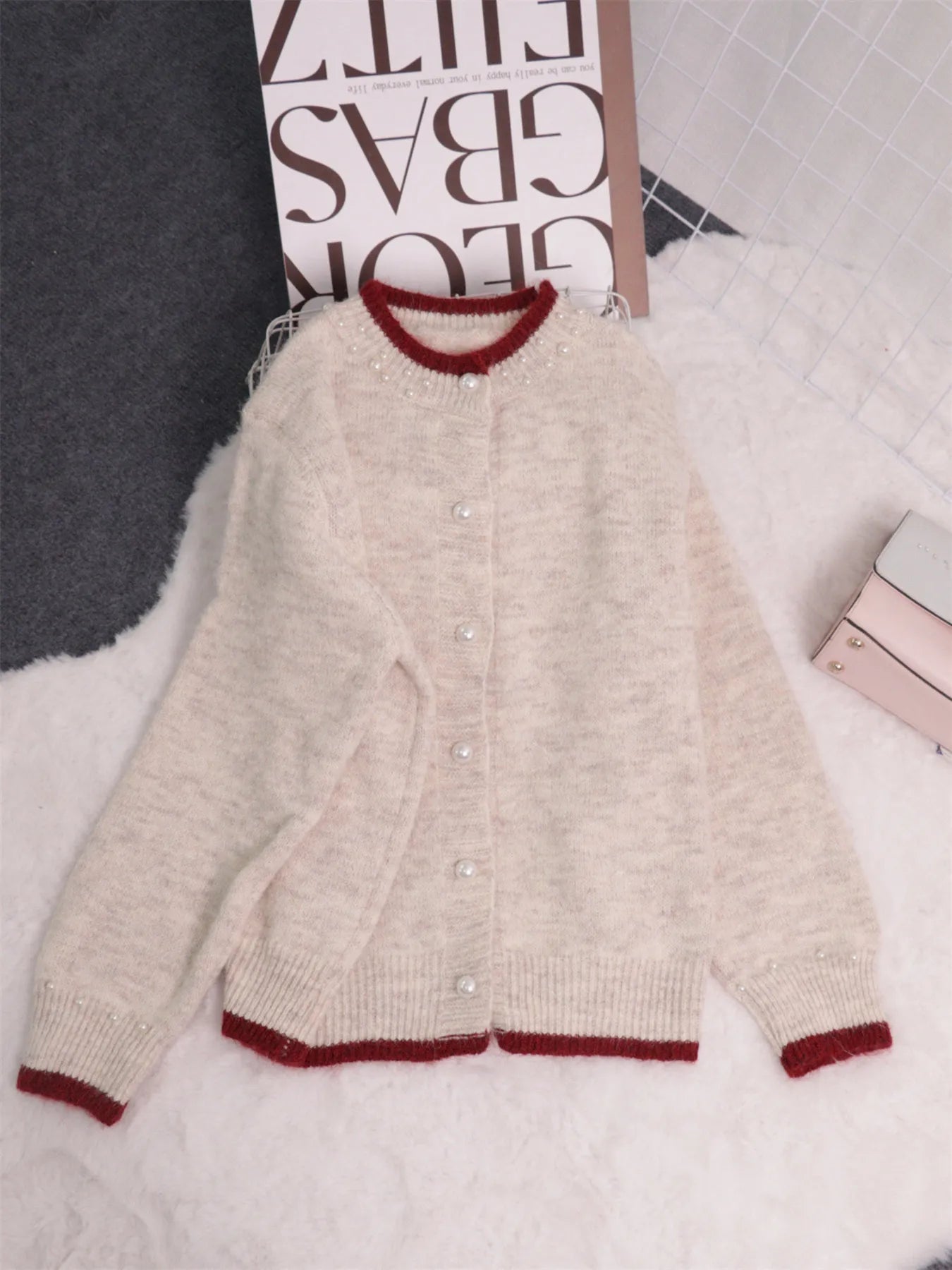 Pearl Embellished Button-Front Cardigan Trendsi