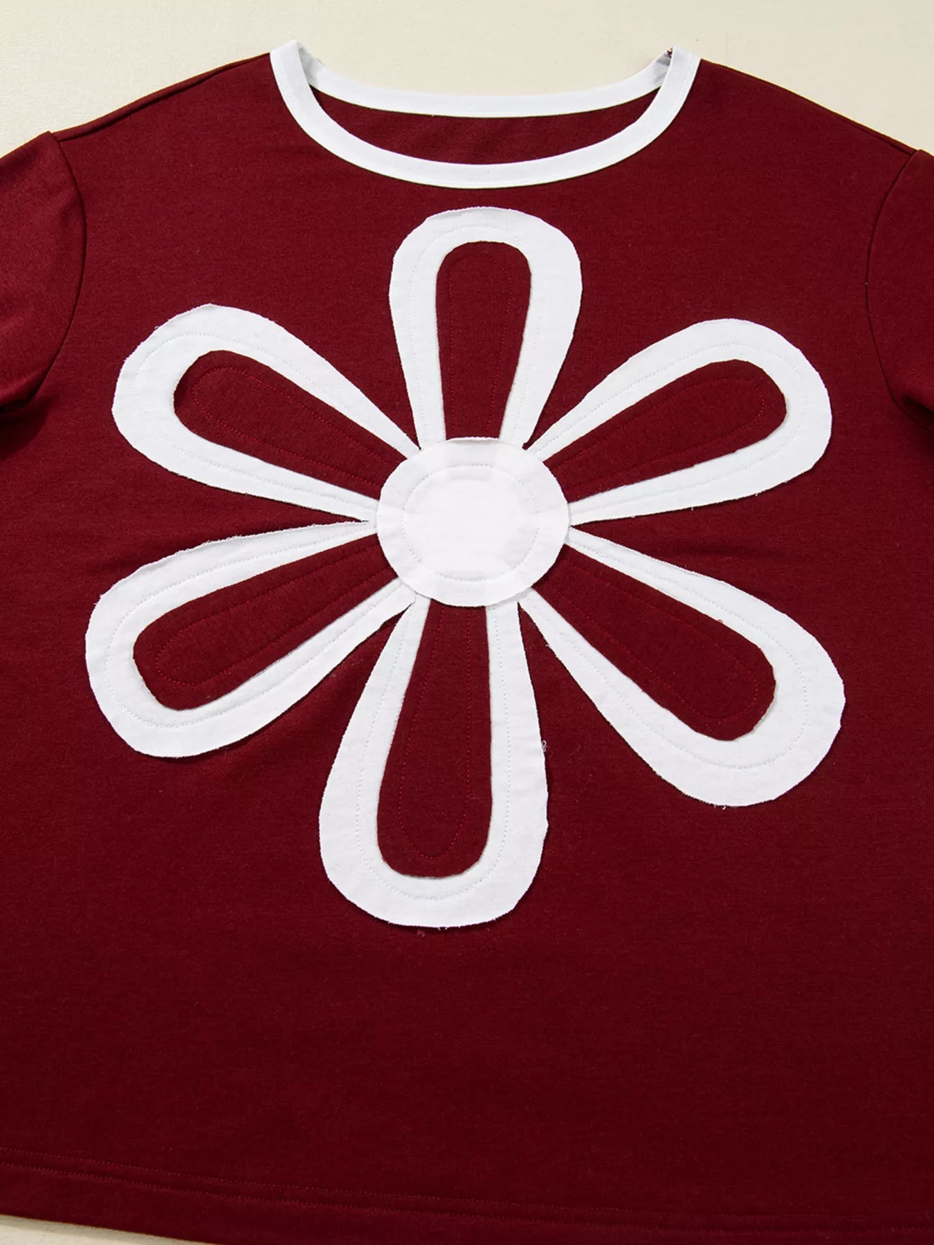 Flower Patched Round Neck Long Sleeve Top nicholesgifts