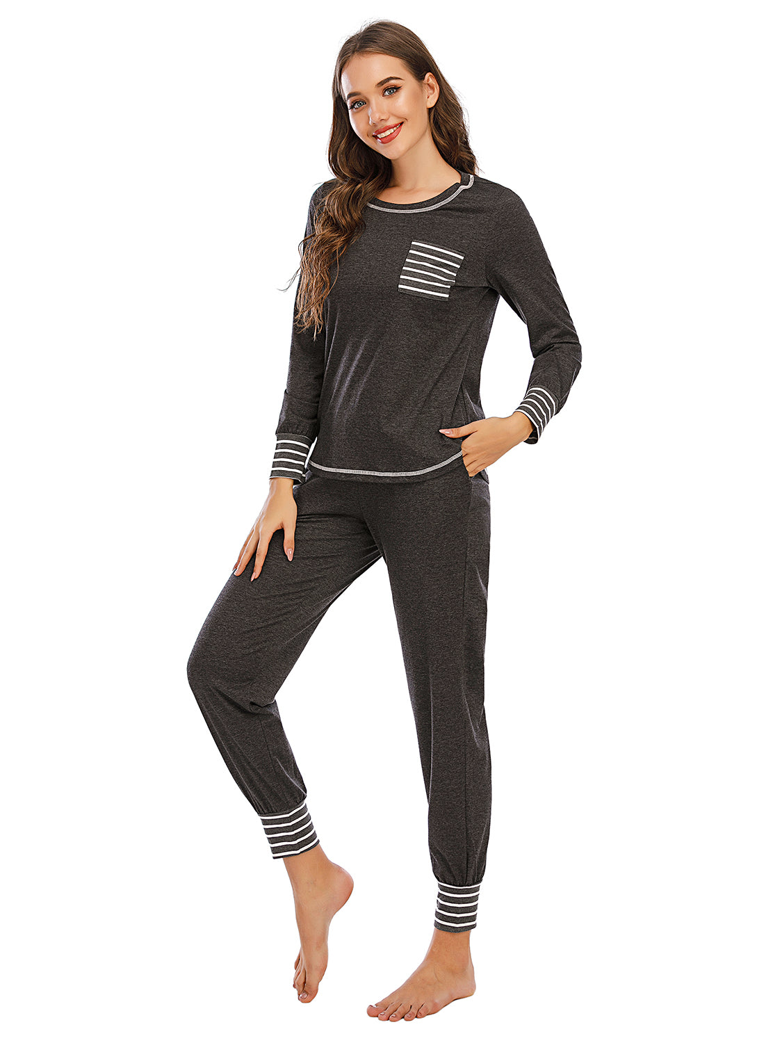Round Neck Top and Pants Lounge Set nicholesgifts