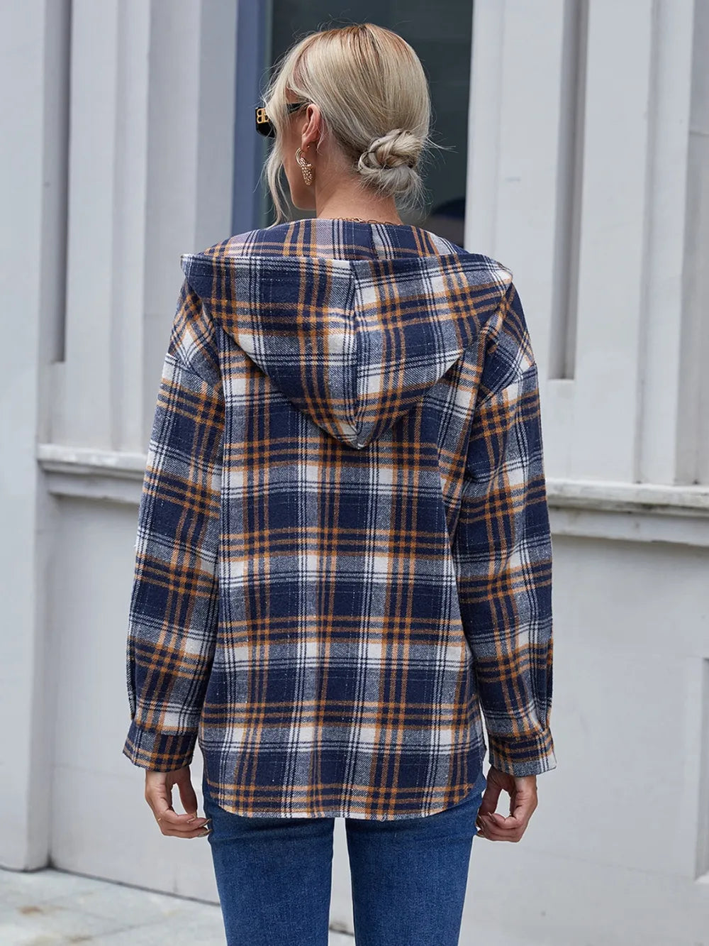Ivy Lane Plaid Button Up Long Sleeve Hooded Jacket nicholesgifts