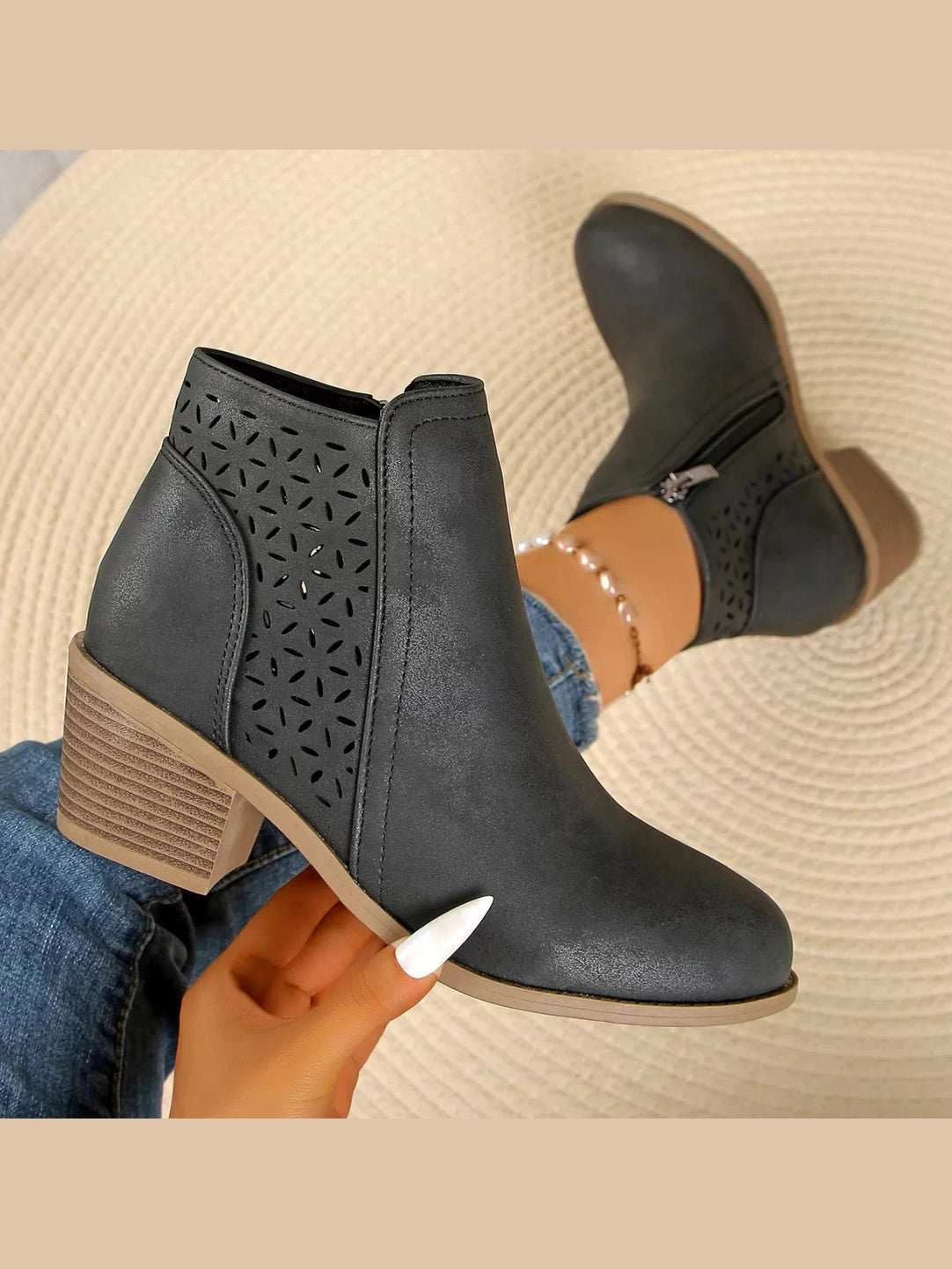 Point Toe Block Heels Boots nicholesgifts