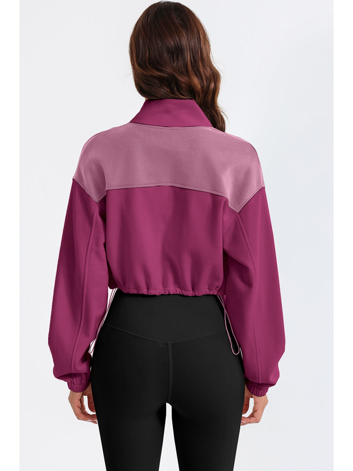 NicholesGifts Women Contrast Drawstring Zip Up Jacket NicholesGifts