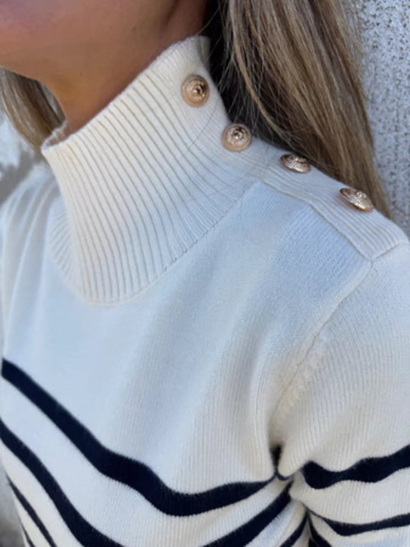 Full Size Striped Turtleneck Long Sleeve Sweater Plus Size Trendsi
