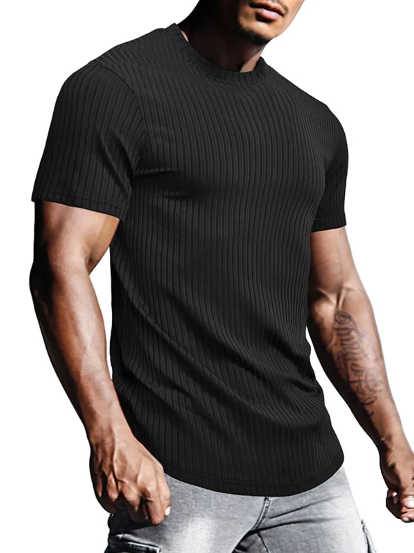 Men's Full Size Ribbed Knit Short Sleeve Round Neck T-Shirt Plus Size NicholesGifts
