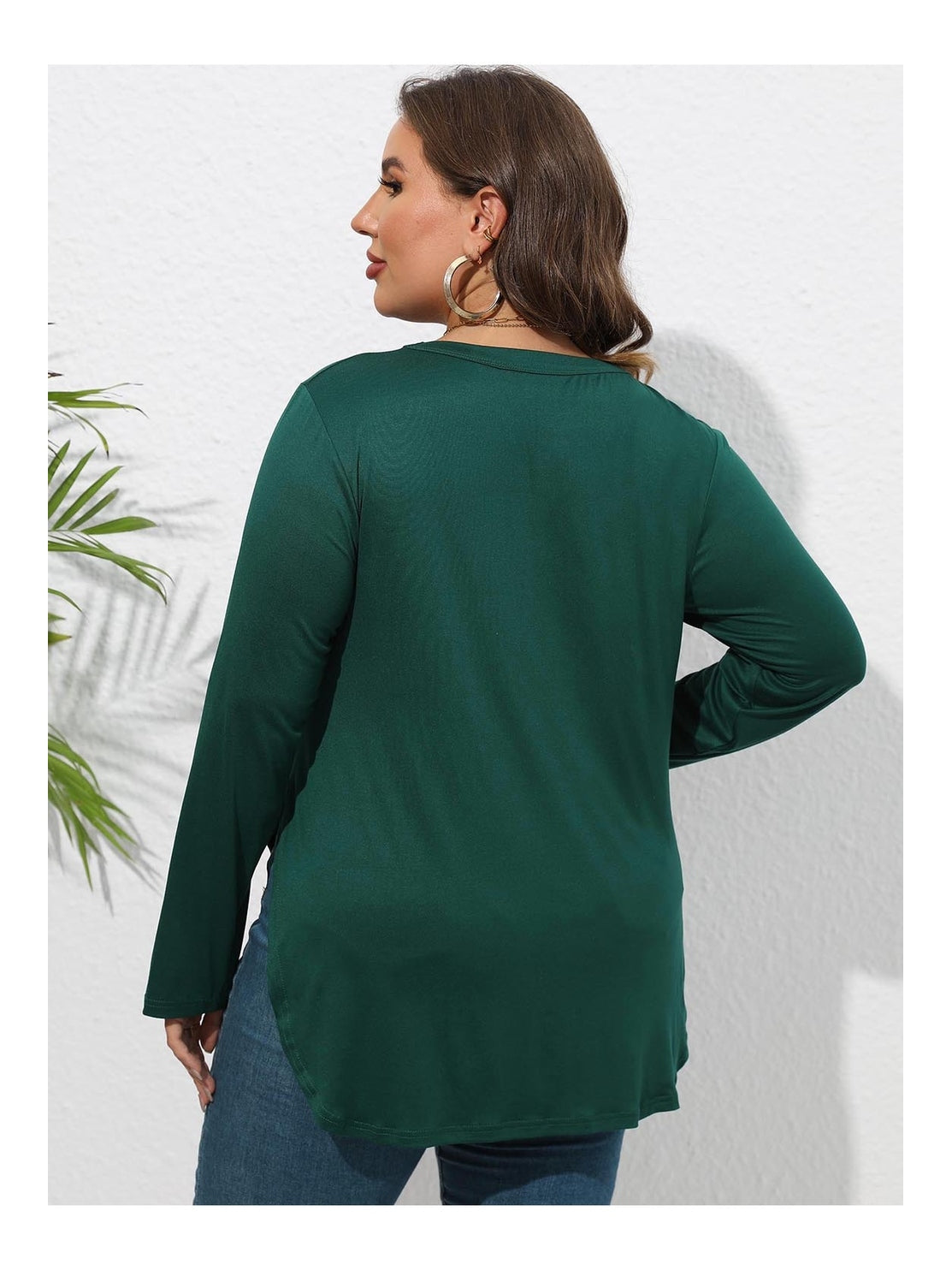 Women Plus Size Round Neck Long Sleeve Slit T-Shirt nicholesgifts