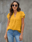 Swiss Dot Notched Flutter Sleeve Blouse nicholesgifts