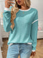 Ribbed Contrast Trim Long Sleeve Top nicholesgifts