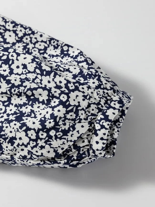 Floral Print Notched Long Sleeve Blouse NicholesGifts