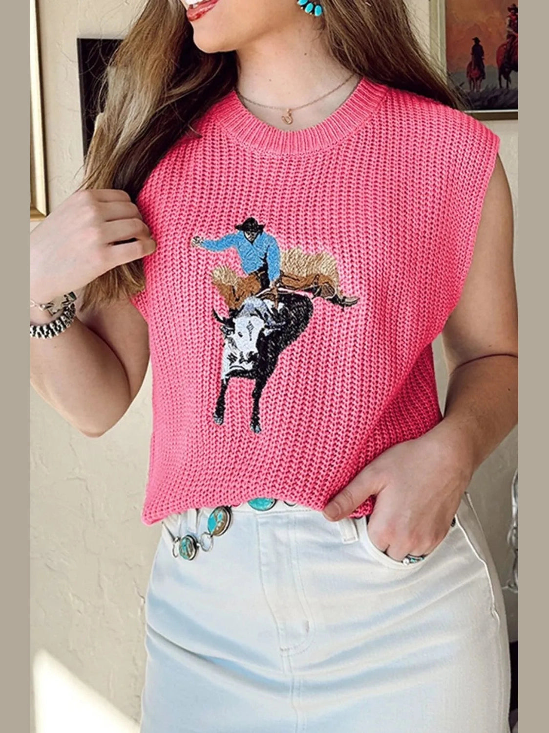 Graphic Round Neck Sweater Vest nicholesgifts
