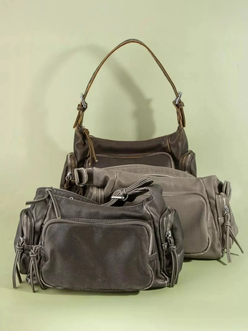 Fame Multi Pocket Leather Shoulder Bag nicholesgifts