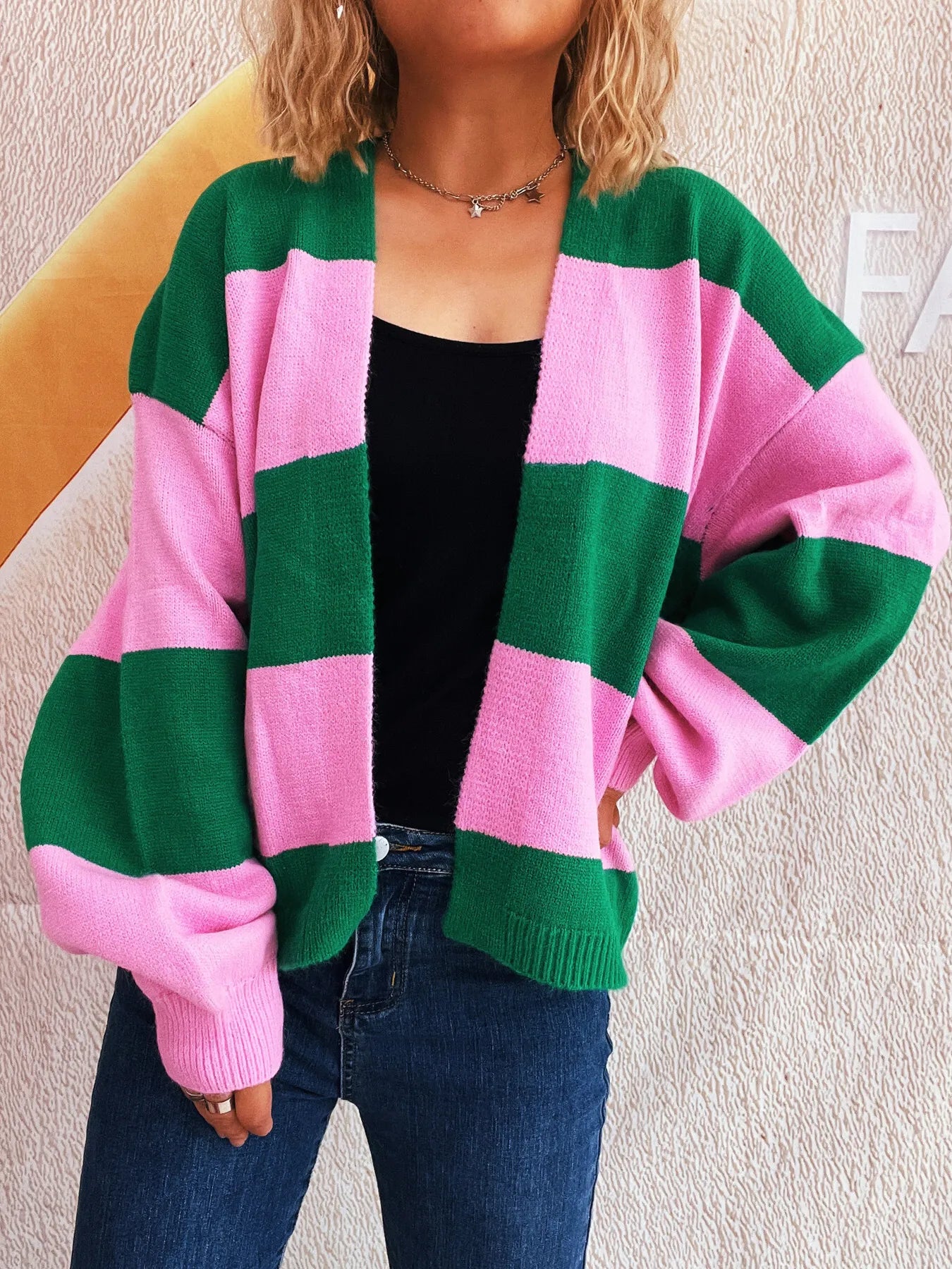 Color Block Open Front Cardigan