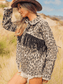 Leopard Fringe Detail Collared Neck Denim Jacket nicholesgifts