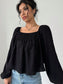 Swiss Dot Square Neck Long Sleeve Blouse nicholesgifts