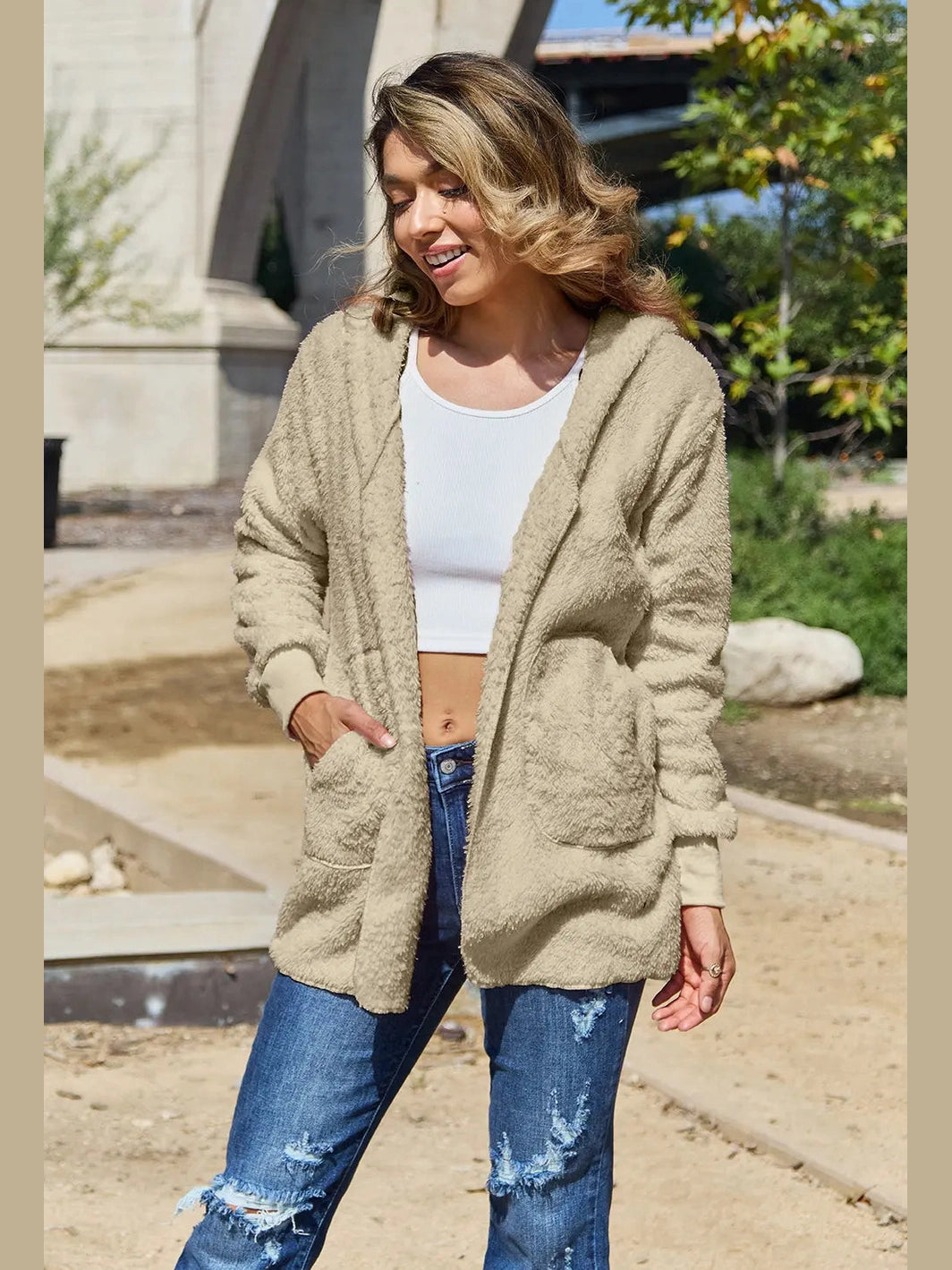 Full Size Teddy Hooded Jacket with Pockets nicholesgifts