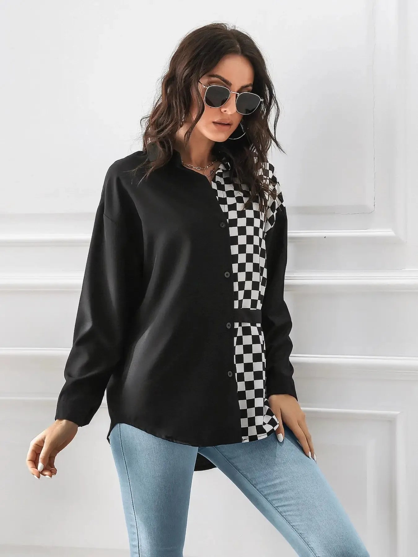 Checkered Pattern Long Sleeve Shirt Trendsi