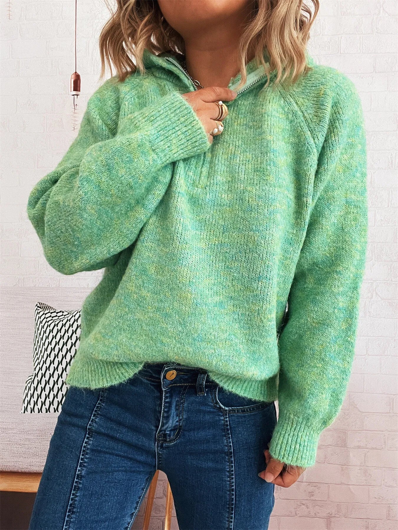 Quarter Zip Ribbed Hem Sweater