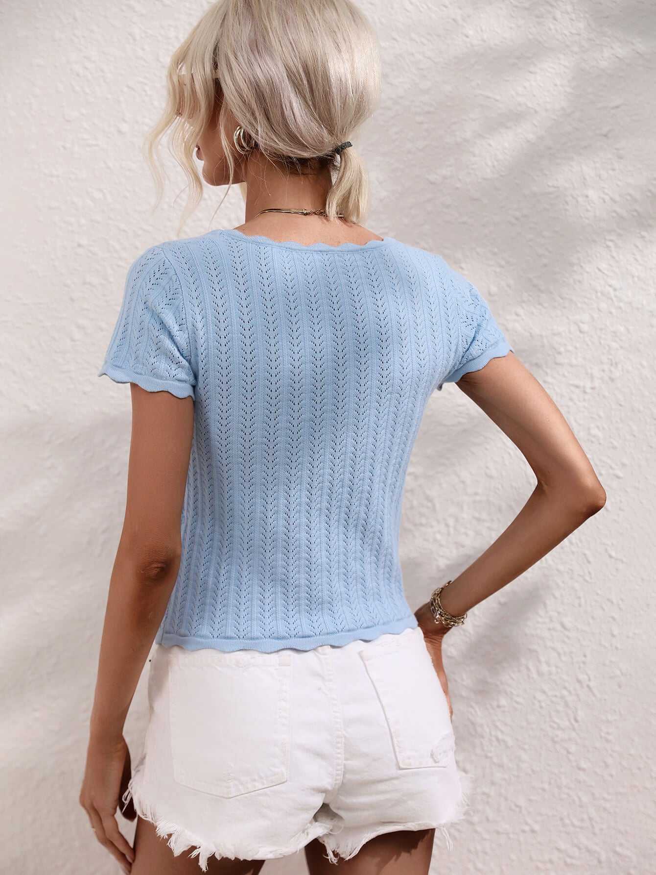 Scalloped Hem Square Neck Knit Top nicholesgifts