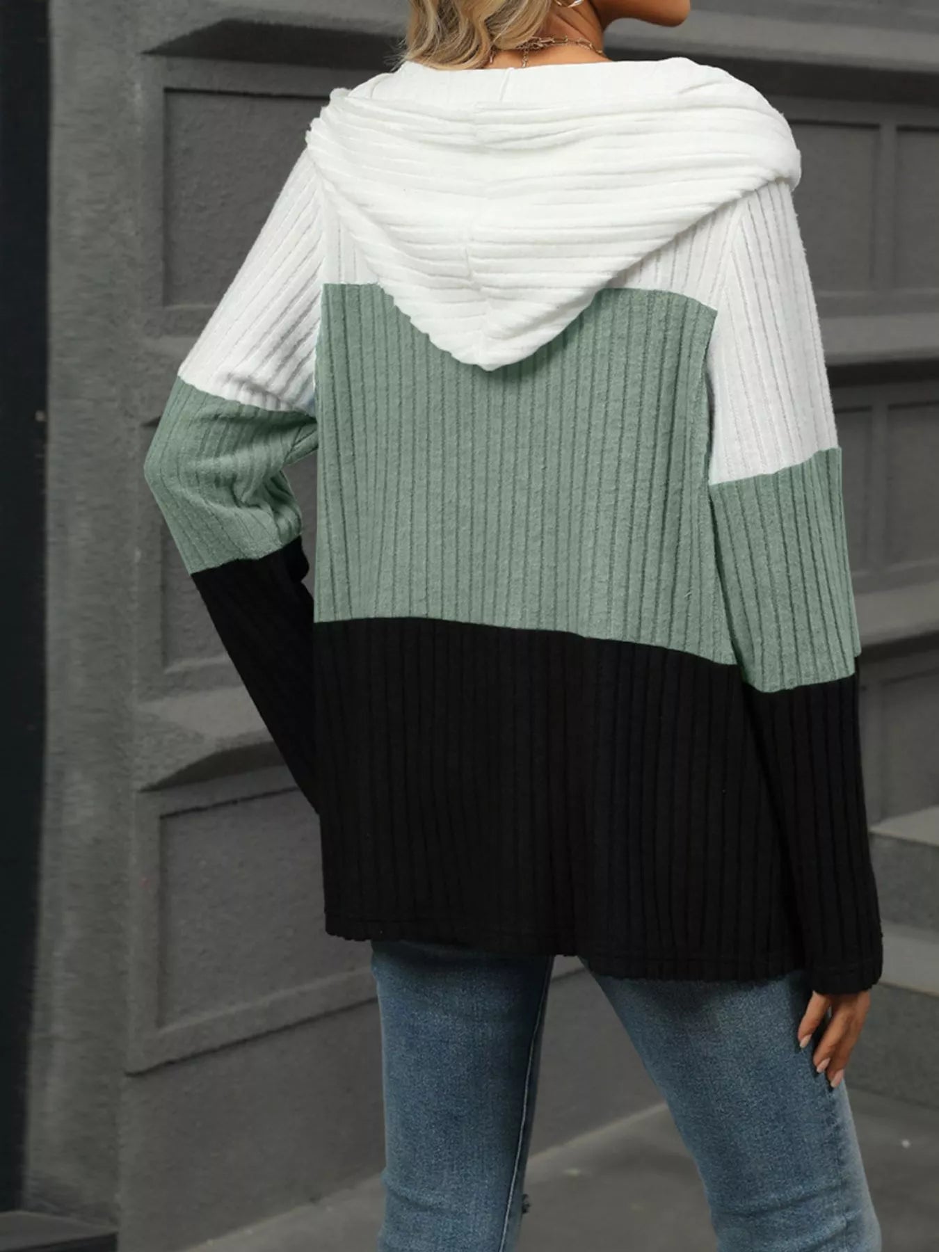 Color Block Half Zip Hooded Top Trendsi