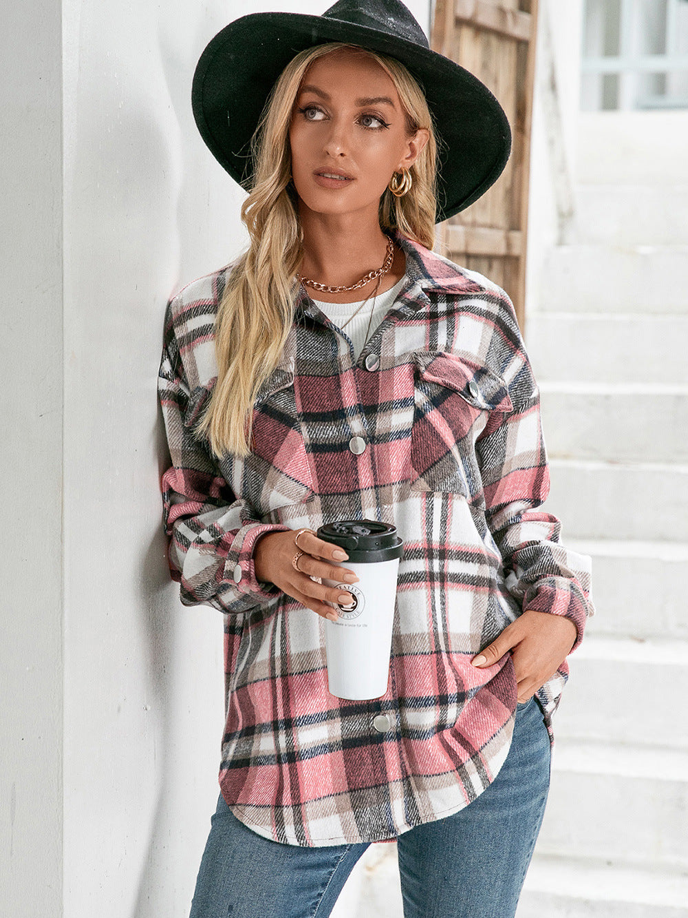 Ivy Lane Meet You Outside Plaid Button Down Curved Hem Shacket NicholesGifts