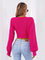 Bow V-Neck Long Sleeve Cropped Sweater nicholesgifts