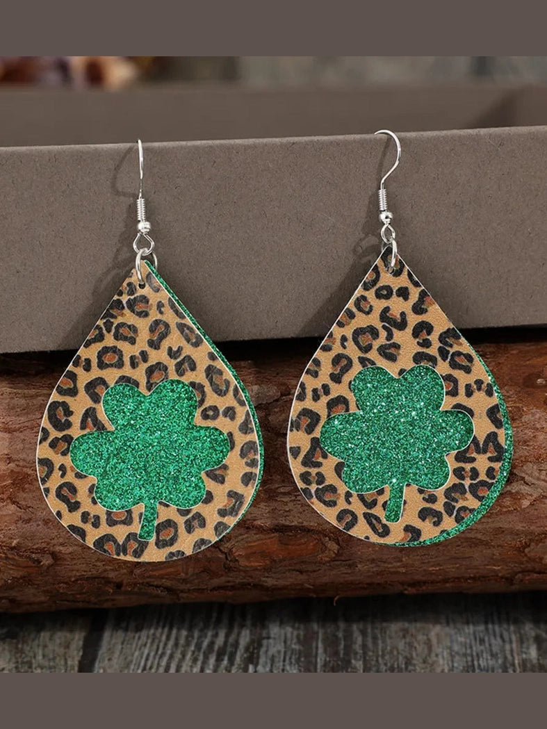 Leopard Hollowed Leather Teardrop Earrings Trendsi