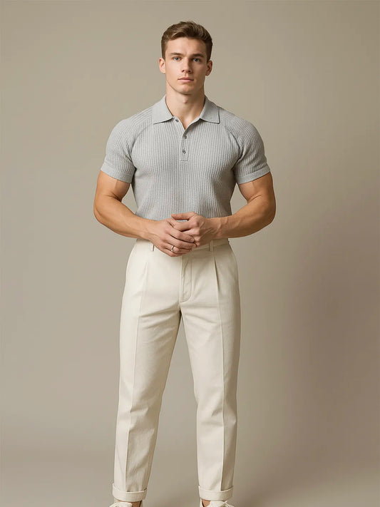Men's Full Size Textured Knit Short Sleeve Polo Plus Size Trendsi