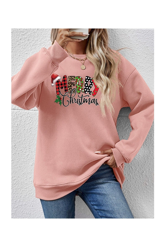 MERRY CHRISTMAS Round Neck Dropped Shoulder Sweatshirt nicholesgifts