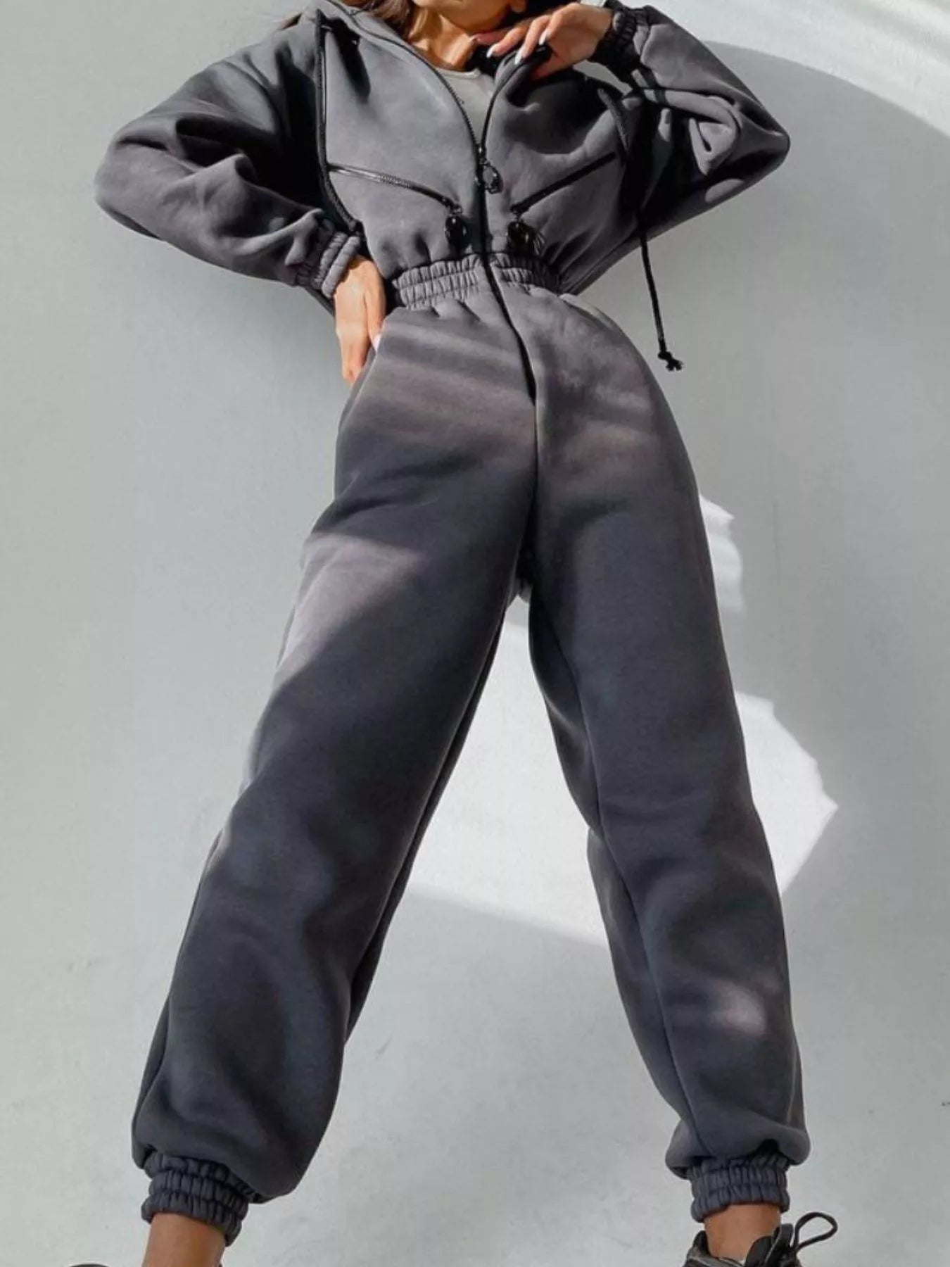 Hooded Zip-Up Long Sleeve Jumpsuit nicholesgifts