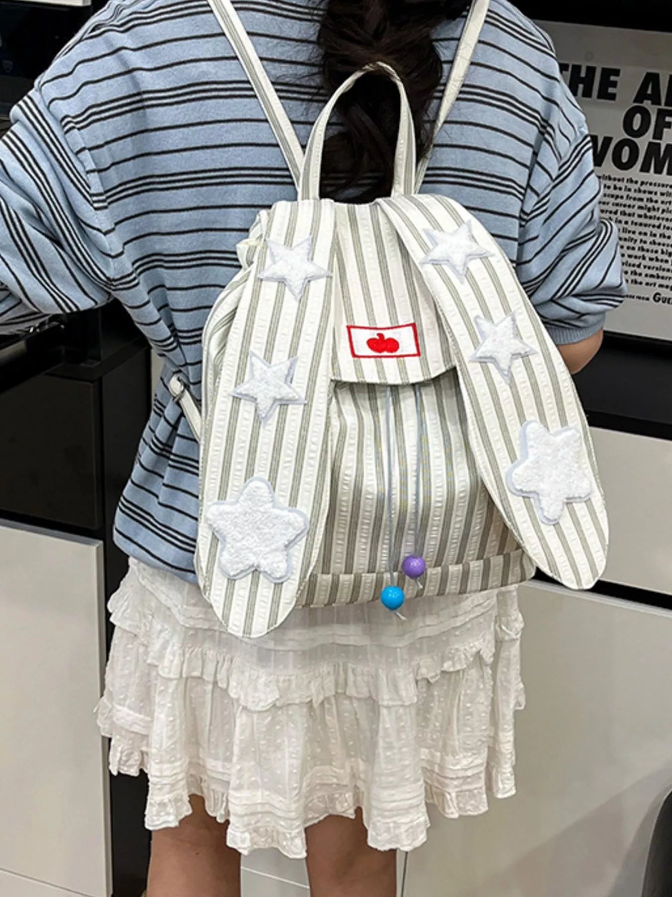 Striped Star Bunny Ear Backpack Bag nicholesgifts