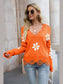 Flower Distressed Long Sleeve Sweater Trendsi