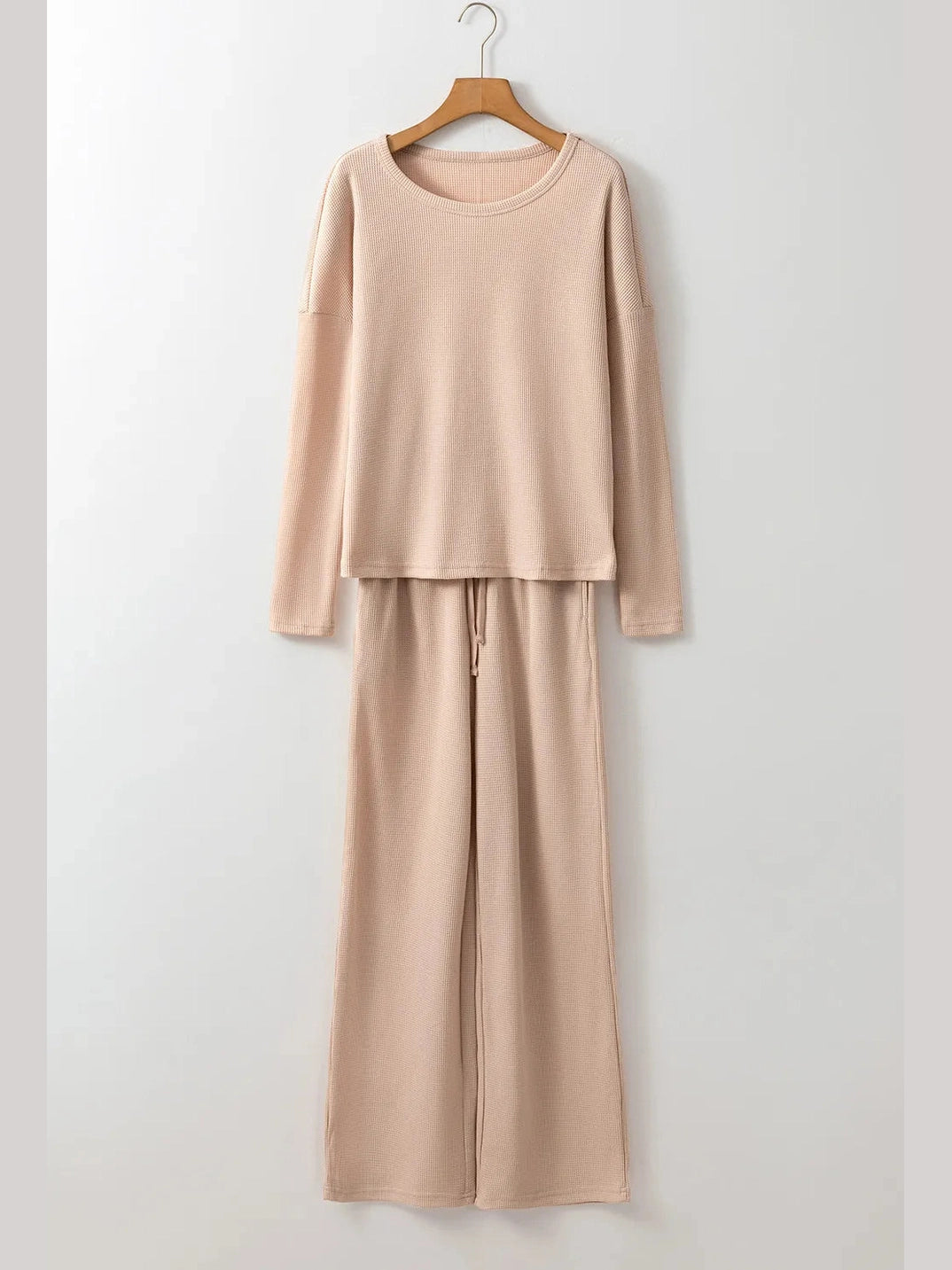 Round Neck Long Sleeve Top and Drawstring Pants Lounge Set nicholesgifts