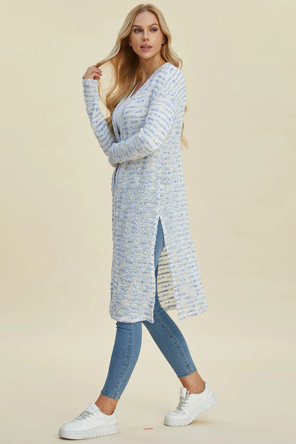 Double Take Full Size Open Front Longline Cardigan NicholesGifts