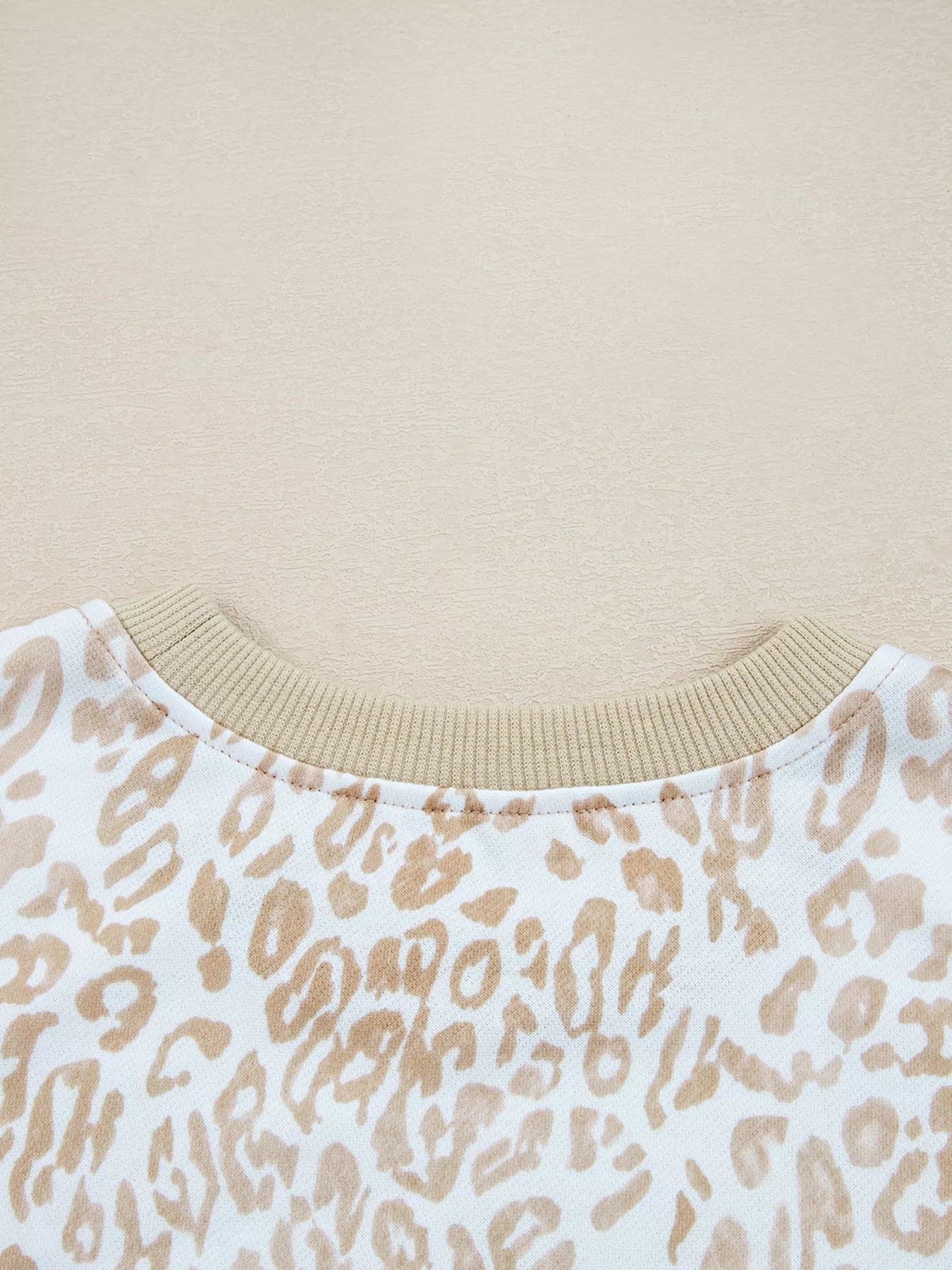 Leopard Ruffle Detail Ribbed Trim Round Neck Sweatshirt nicholesgifts