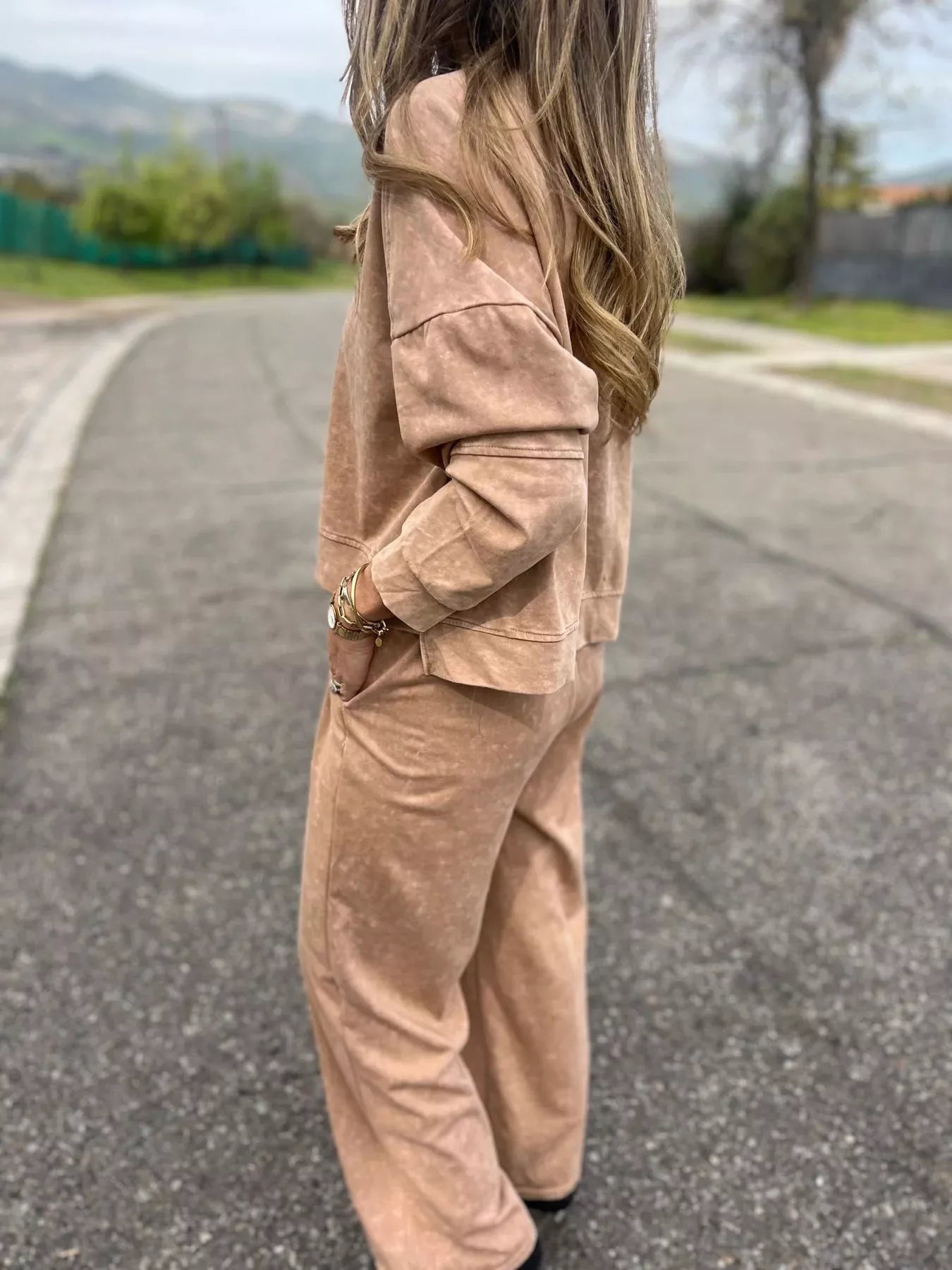 Full Size Washed Round Neck Top and Drawstring Pants Set Plus Size nicholesgifts
