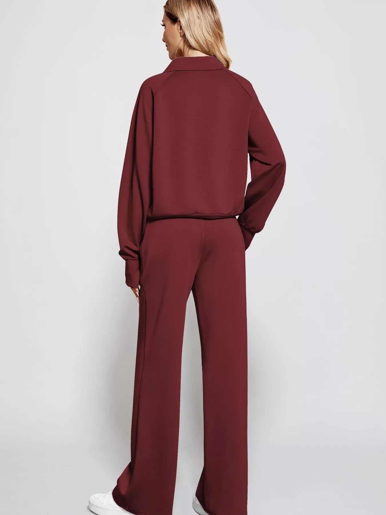 Full Size Half-Zip Sweatshirt and Wide-Leg Pants Set Plus Size Trendsi