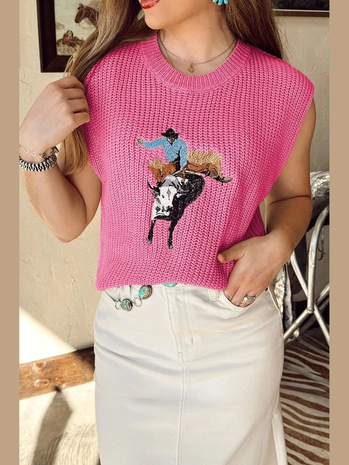 Graphic Round Neck Sweater Vest nicholesgifts