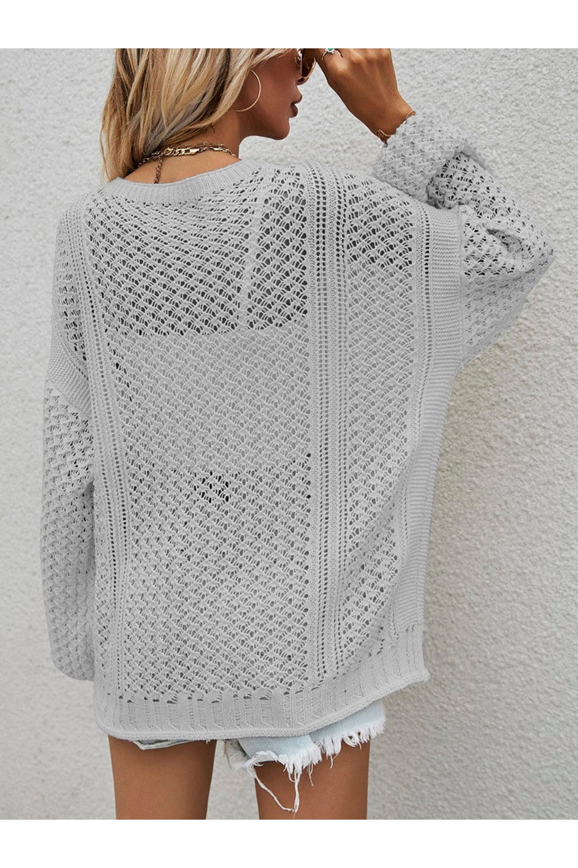 Openwork Button Front Cardigan nicholesgifts