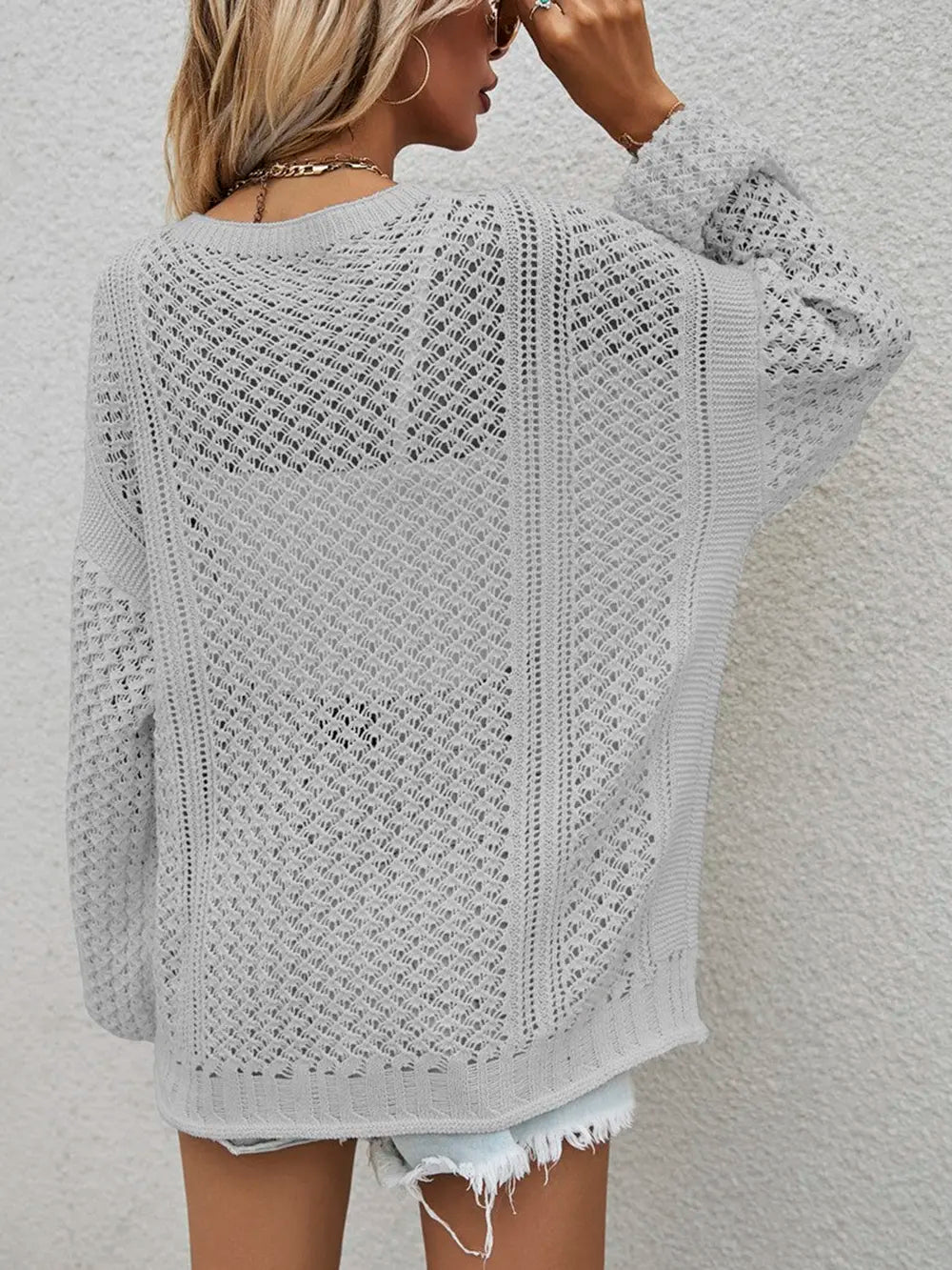 Openwork Button Front Cardigan nicholesgifts