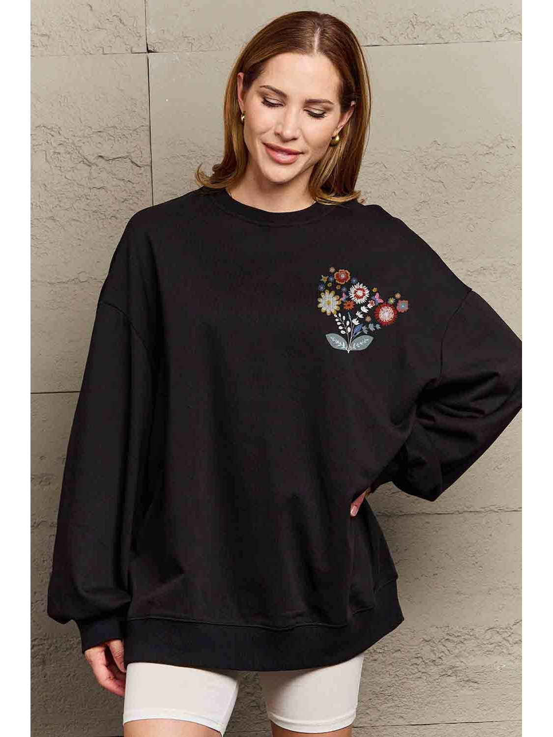 Simply Love Full Size Flower Graphic Sweatshirt nicholesgifts