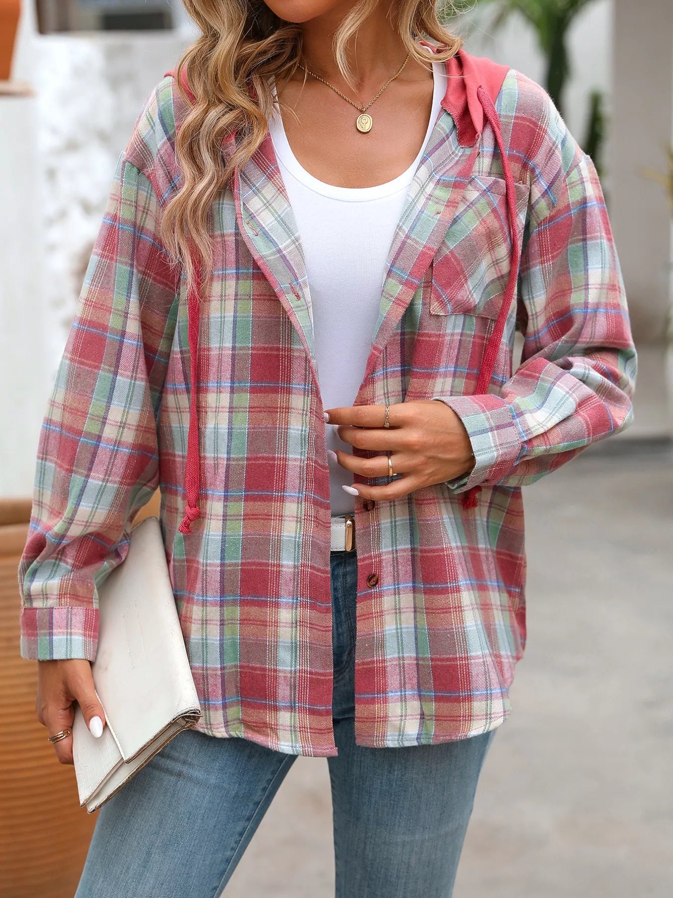 Plaid Button-Up Hooded Shirt NicholesGifts