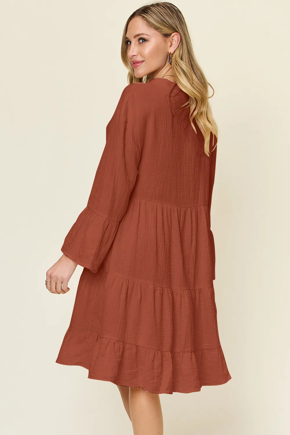Double Take Full Size Texture Button Up Ruffle Hem Dress Trendsi