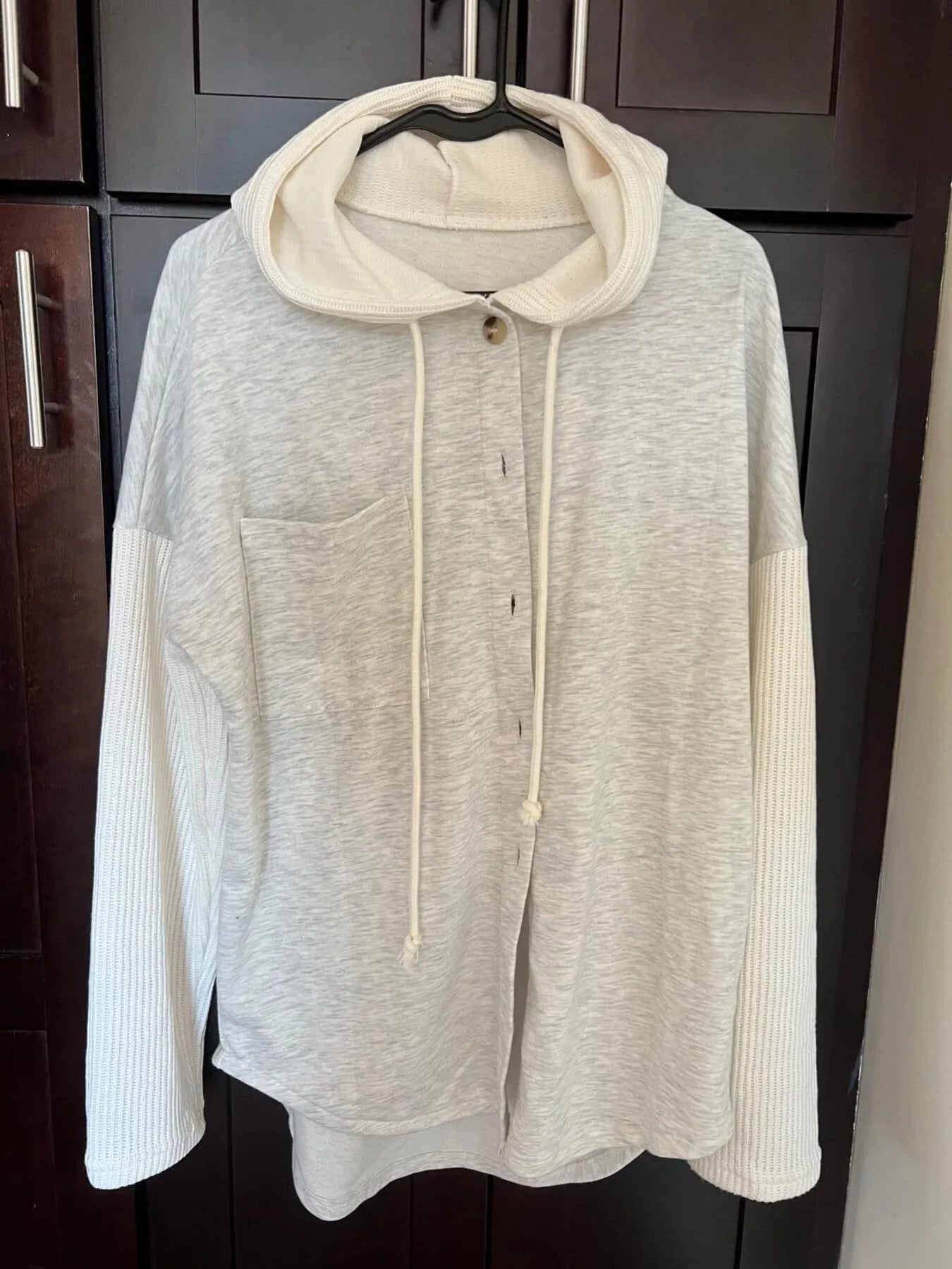 Drawstring Button Front Hoodie Trendsi