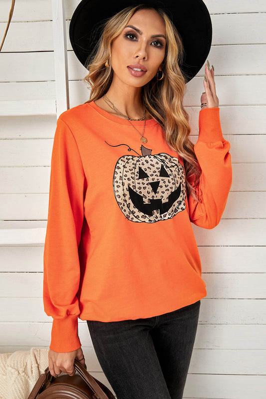 Women Leopard Jack-O-Lantern Sweatshirt NicholesGifts