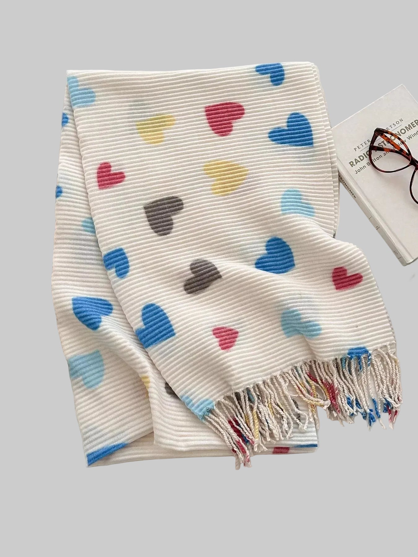 Women Heart Patterned Tassel Scarf Valentine's Day Gift For Her nicholesgifts
