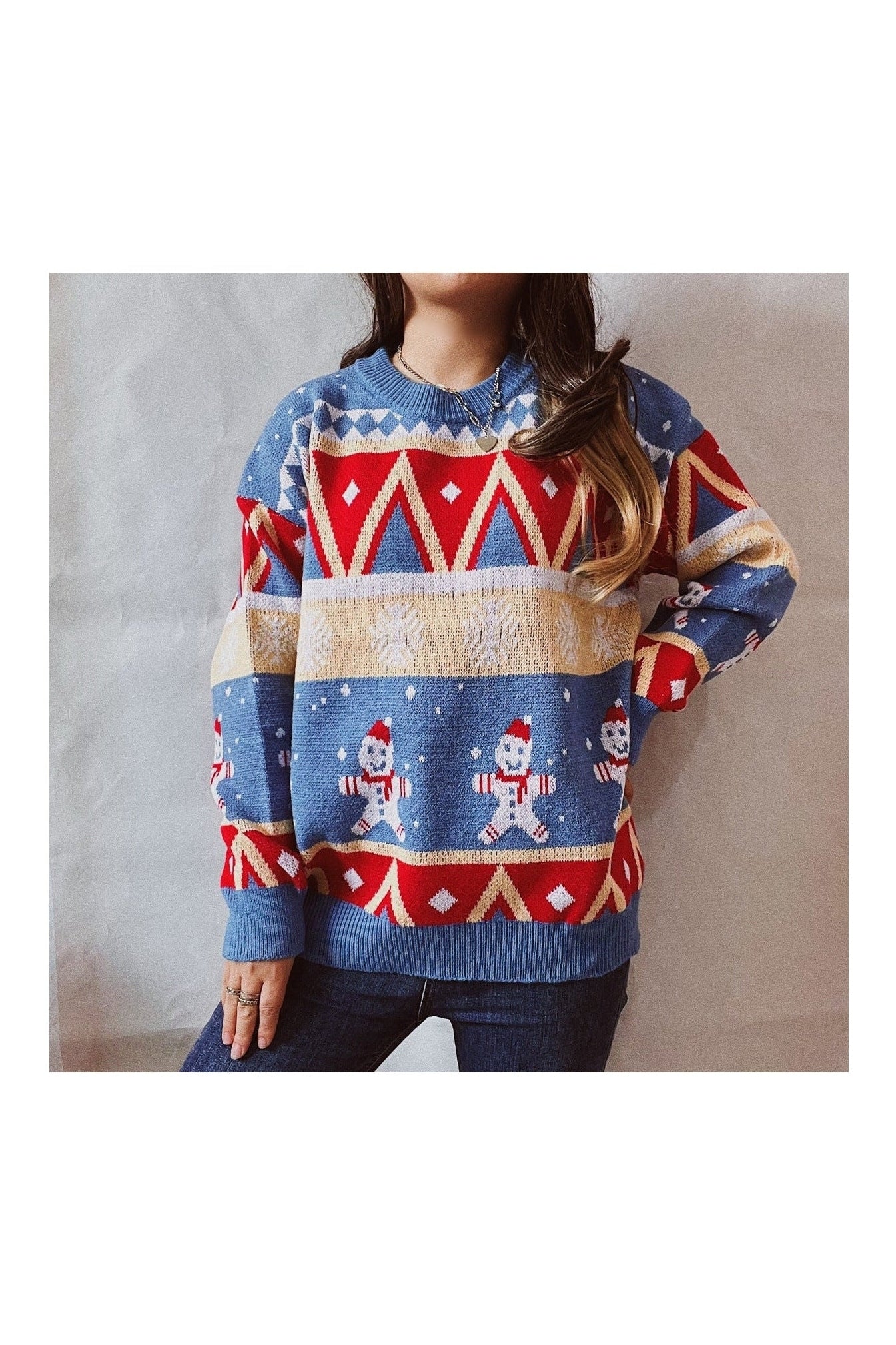 Printed Round Neck Long Sleeve Sweater nicholesgifts