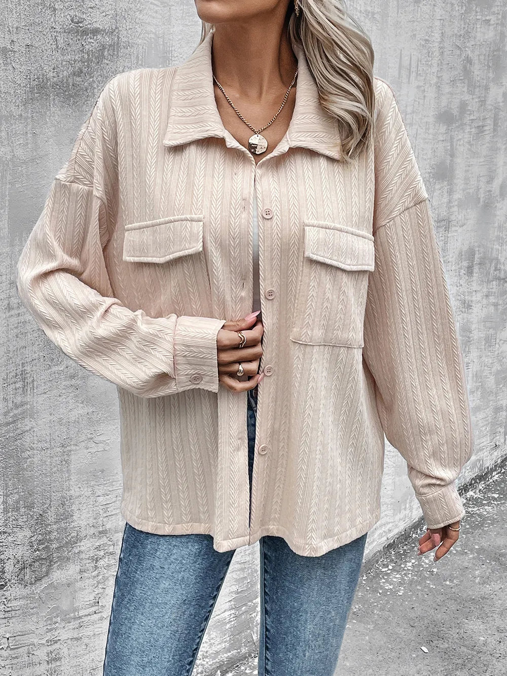 Pocketed Button Up Dropped Shoulder Jacket nicholesgifts