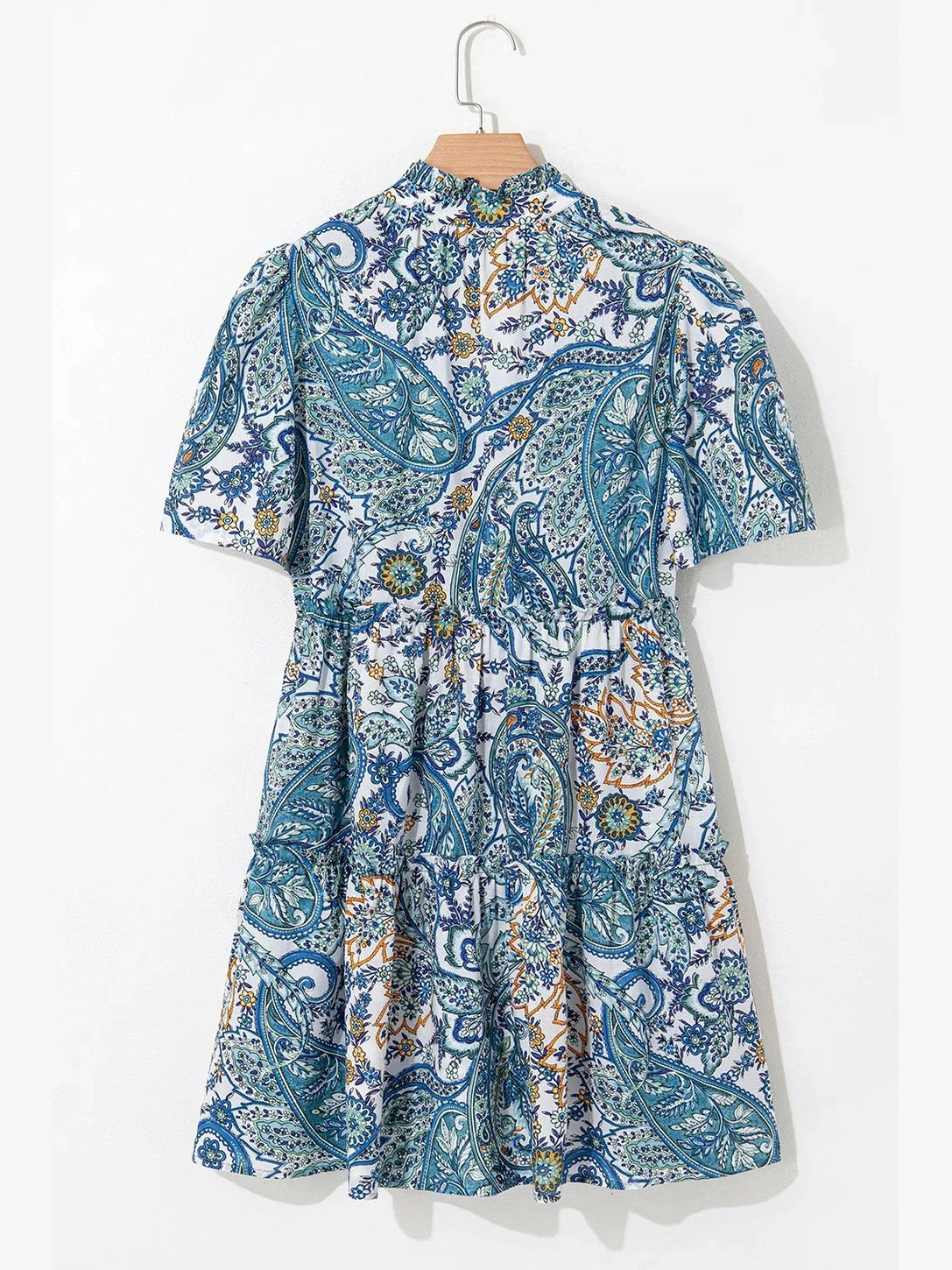 Paisley Floral V Neck Short Sleeve Mini Dress NicholesGifts