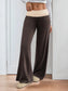 Women Contrast Waistband Wide Leg Pants nicholesgifts