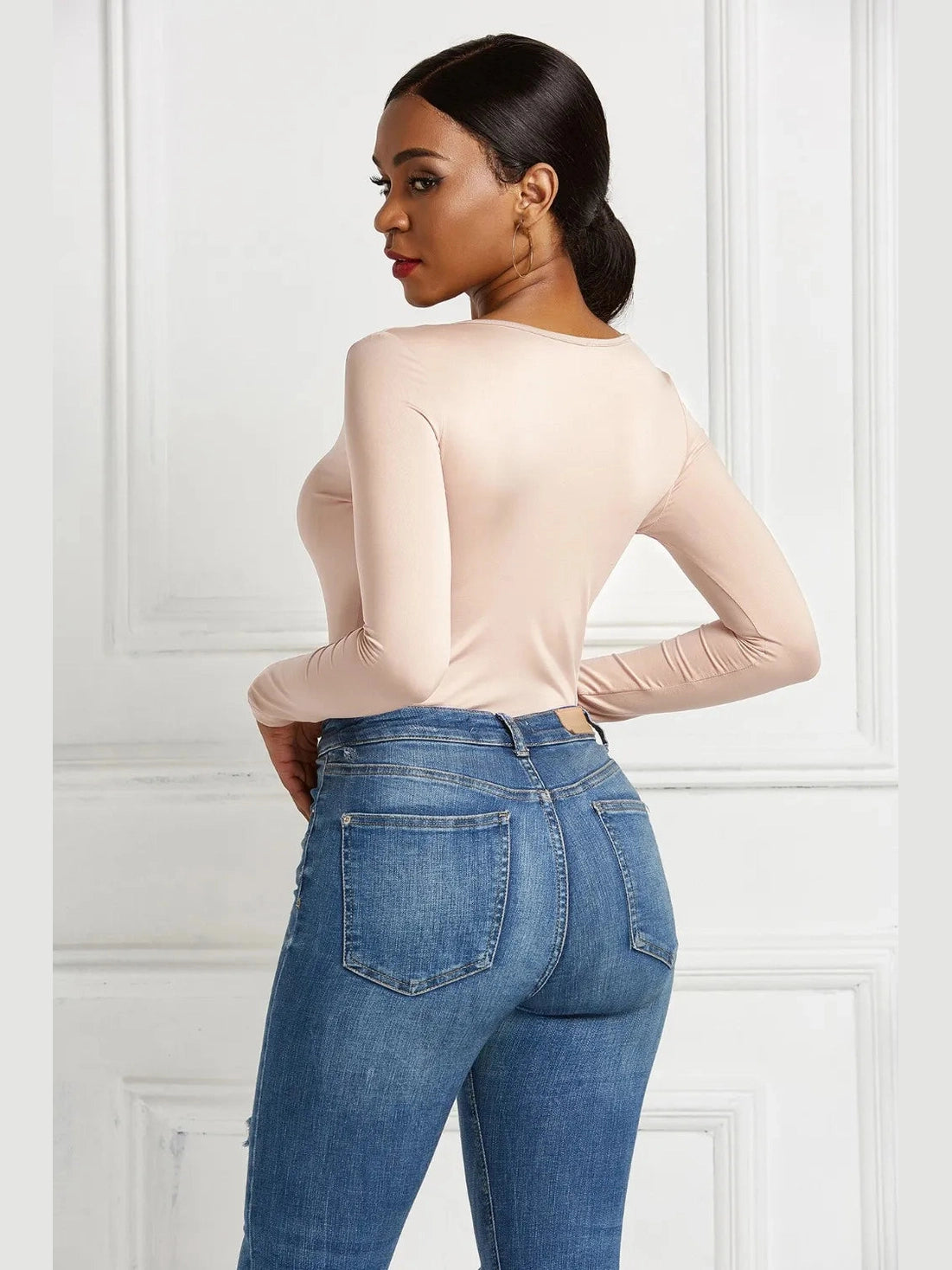 Half Zip Scoop Neck Long Sleeve Bodysuit nicholesgifts