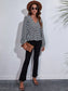 Checkered V-Neck Balloon Sleeve Peplum Blouse nicholesgifts